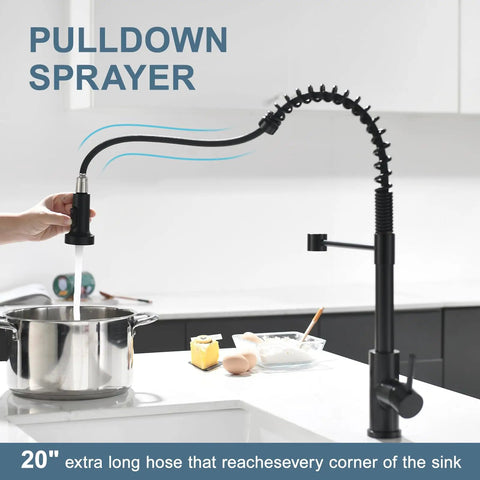 Glossy Black Touchless Kitchen Faucet With Pull Down Sprayer, Single Handle, filling pot with wave activation sensor.