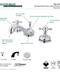 Vintage Retro Widespread Lavatory Faucet With Metal Cross Handle In Polished Chrome 8 To 16 Inch Adjustable Center Deck