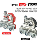 Two Pack 12V Top Post Battery Terminal Connectors Kit with 3 Way Clamps Positive and Negative Durable Tinned Copper