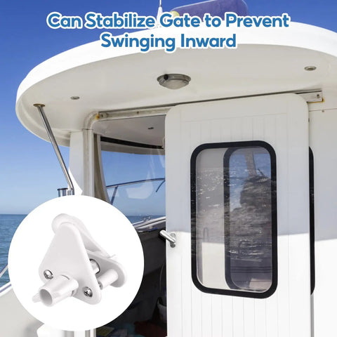 Pontoon Boat Gate Latch Replacement Kit 2 Pack shown on a boat door, highlighting universal fit and anti-rattle marine grade build.