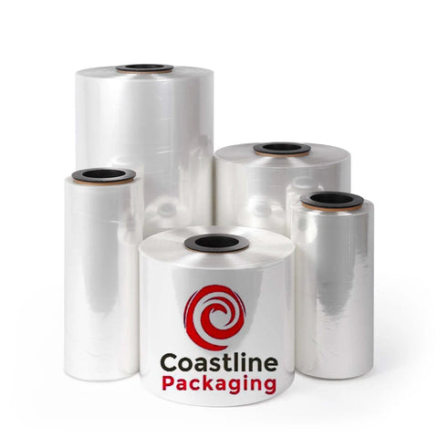 22 Inch 100 Gauge Polyolefin Center Fold Shrink Wrap Film Roll 2625 Feet Heavy Duty rolls stacked together