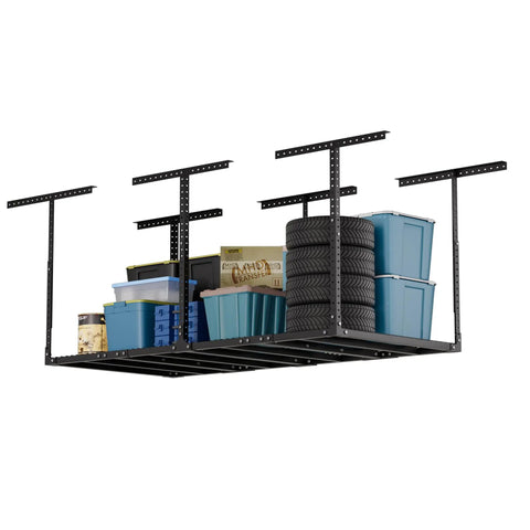 3X8 Ft Overhead Garage Storage Rack With Adjustable Drop Ceiling Hang Shelf Heavy Duty Metal Grid Holder For 600 Lbs Black Real Deal Top Shelf Storage Solution