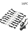 16 Pack Recessed LED Deck Lights 32mm Step Lights Outdoor Waterproof 12V Low Voltage Landscape Lighting For Garden Patio Yard Stair Corner Decoration Built Tough Stainless Steel Easy Install, laid out on a white background with power adapter and cables