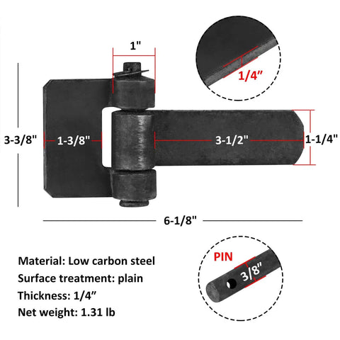 Six Pcs Weld On Trailer Hinges Beefy Heavy Duty Strap Style Long Leaf Gate Hinge 6-1/8 X 3-3/8 X 1 Inch dimensions view