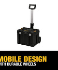 Rolling Tool Box With Wheels And Telescopic Handle Large Deep Stackable TSTAK Carrier, showing mobile design and durable wheels.