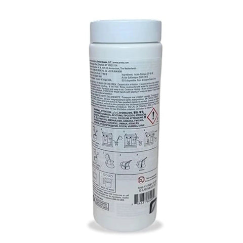 Back label of white container showing instructions for Rinza Milk Cleaning Tablets For Frothers And Steam Wands Fast Dissolving Cleaning Tabs.