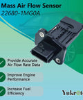 Mass Air Flow Sensor Replacement for Cars 5 Pin MAF Sensor 22680-1MG0A AFH60M-39 black sensor close-up