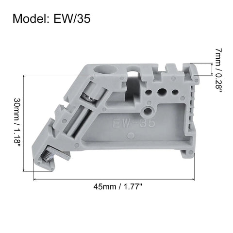 DIN Rail Mount Terminal Blocks End Stopper Screw Type Clamp Grey EW35 Pack Of 20 Heavy Duty Terminal Blocks side view with dimensions