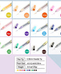 Ultra Fine Point 0.38mm Gel Pens Set, 12 Dope Colors For Note Taking, Journaling, Drawing, Coloring And Planning color chart.