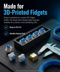 60 Piece Blue Keyboard Switches Clicky Tactile Clickers For 3D Printing Projects And Fidget Toys With Crisp Bangin Sound And Strong Feedback To Upgrade Your Setup, blue MX-style switches in a tray with caliper
