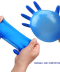 Stretching Powder Free Nitrile Disposable Gloves 4 Mil Thick Large 100 Count Latex Free Dark Blue Exam Gloves for durability demonstration.