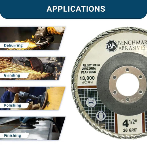 4.5 Inch Zirconia Curved Fillet Weld Flap Discs 36 Grit 5 Pack Pro Grade Grinding Wheel For Cleaning Welds Finishing Deburring