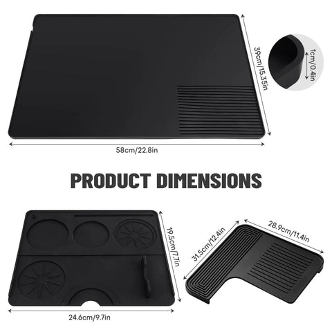 Three In One Silicone Coffee Mat For Home Espresso Machines 23 By 15 Inches With Raised Edge Anti Slip Heat Resistant Top Mat And Detachable Drying Pad