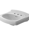 Pedestal Sink Top With 8-Inch Center Faucet Holes, Old-School Turn-Of-Century Detailing, White Finish, Classic Bathroom Vanity Surface