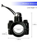 Heavy Duty 7/8 Inch Motorcycle Handlebar Switch For Dirt Bikes Slick Aluminum Engine Start Button With Quick Bullet Plugs Momentary Action No Sweat Install, showing dimensions and design details.