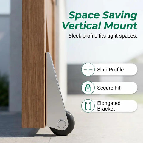 Heavy Duty Vertical Track Roller Wheel For Smooth Sliding Door Bottom Guide And Fence Gate Swap With Rugged Aluminum Bracket And Hassle Free Nylon Caster set at a side angle.