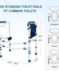 Adjustable Toilet Safety Frame And Rail With Handles And Storage Pocket, steel, fits common toilets, dimensions 22.4-24.6in wide