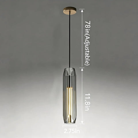 PRTSER 11.8" Modern Pendant Light Fixture with Smoke Gray Crystal Lampshade hanging at 78 inches, adjustable height.