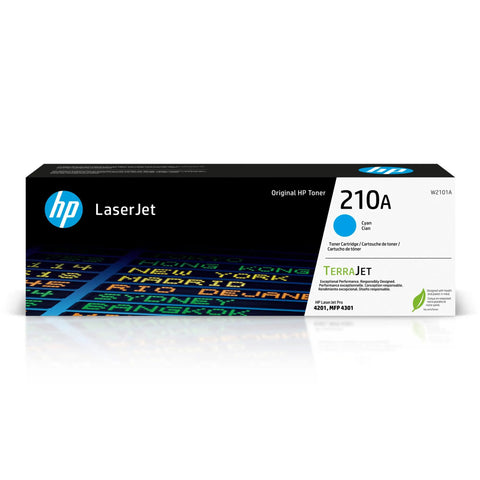 210A Cyan Toner Cartridge For Color LaserJet Pro 4201 Series And MFP 4301 Series with 1800 Page Yield, box view.
