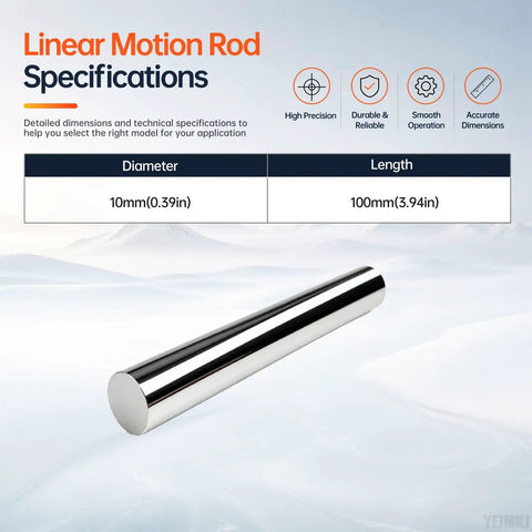 Smooth Operation 2Pack Of 10mm By 100Mm Linear Motion Rods Shaft Guide with chrome plated surface and specifications.