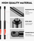 Diagram showing features of Beefy Rear Hatch Trunk Lift Supports Gas Spring Shocks Set Of 2 for Challenger 2008-2018 with telescopic rod and steel body.