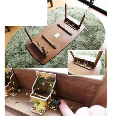Kickass 90 Degree Folding Self Locking Hinge With Heavy Duty Furniture Foot Bracket Galvanized Metal Iron Dark Bronze Finish For Cabinets That Really Hold Their Ground Smoothly Every Single Time Without Any Hassle, showing installation on a wooden table.