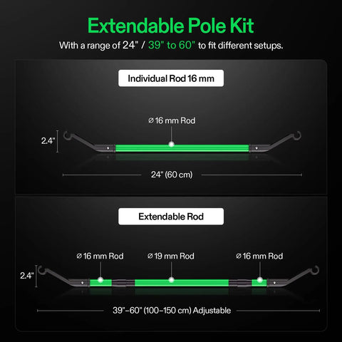 Beefy Grow Tent Mounting Kit With Adjustable Poles 39 To 60 Inches Built For 3.3 By 3.3 Ft To 5 By 5 Ft Tents Solid Metal Bars High Airflow Support 4 Pack