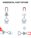 8 Piece Adjustable Toggle Clamp Draw Latch Set Zinc Plated Heavy Duty Quick Release Pull Latches front and side views
