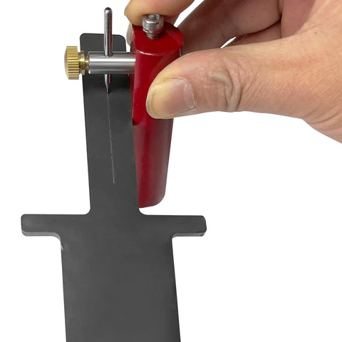 Shop Grade Knife Maker Center Scribe With Replaceable Carbide Tip and Smooth Steel Guide Rails in use for precise marking.