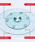 Heavy Duty Tempered Glass Lazy Susan Turntable With Large Rotating Serving Tray And 360 Degree Smooth Spin Anti Collision Edge Built Solid For A Total Game Changer Kitchen Table Setup showing aluminum plate, rounded edges, and auxiliary wheel.