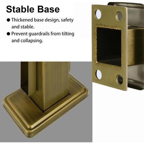 Stable base design of Rock Solid Weatherproof Glass Railing Posts For Decks Patios Stairs Sleek Silver Balustrade Brackets.