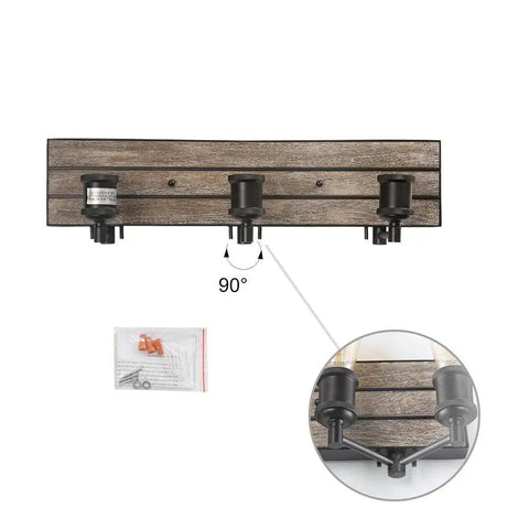 Back view of Rustic Wood And Oil Rubbed Metal Vanity Lights Farmhouse Wall Sconces with adjustable 90° sockets