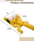 No Sweat Paint Roller Set With Adjustable Extension Pole And Two Spare Covers For Crisp Ceiling Lines And Smooth Wall Coats Comes With Splash Guard Tray For Zero Hassle Pro Level DIY Projects dimensions showing 9.05in length, 5in width, 4.52in height.
