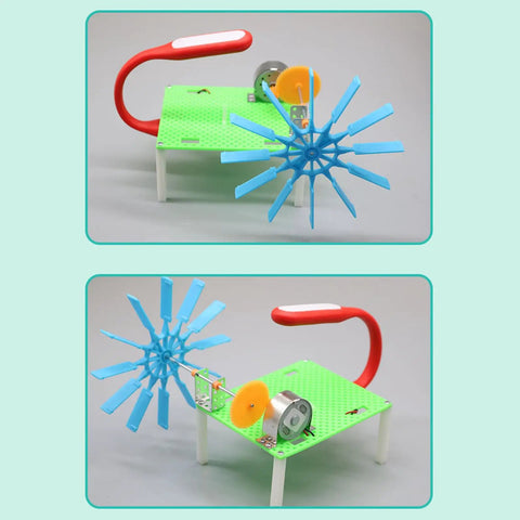 Hands-On Hydraulic Generator Toy For STEM Learning with blue blades and hand crank on green platform, portable classroom prop