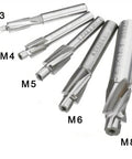 Set of five HSS counterbore end mills in sizes M3–M8.
