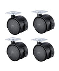 Slick Rolling 4 Pack Of Heavy Duty Nylon Swivel Caster Wheels equipped with brakes, each 40mm for office desks and workbenches.