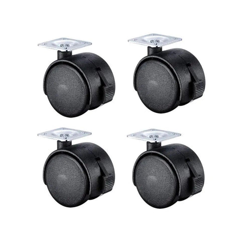 Slick Rolling 4 Pack Of Heavy Duty Nylon Swivel Caster Wheels equipped with brakes, each 40mm for office desks and workbenches.