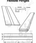 3 Pack Clear Acrylic Flexible Living Hinges 300mm Continuous Strip detailed design illustration with dimensions for heavy-duty use.