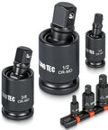 Beefy Impact Universal Joint Socket Swivel Set Three Piece Drive Half Inch Three Eighths Inch Quarter Inch 360 Degree Rotation Cr-Mo Steel