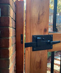 Heavy Duty Gate Latch With Lever For Gates And Doors, Black Left Hand, Dual Side Operation, Rustic Black Powder Coat, Easy Install
