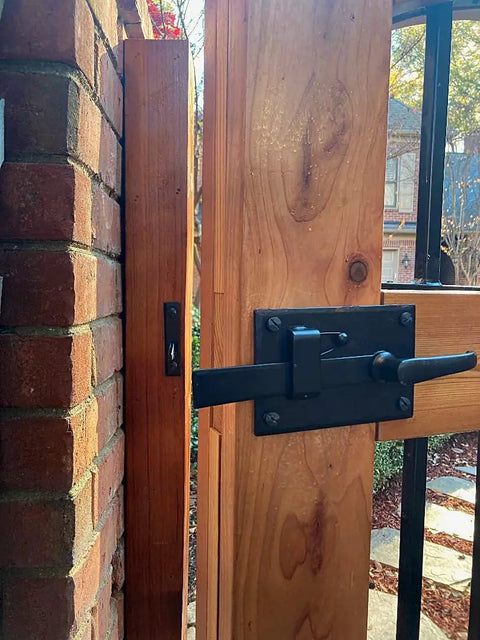 Heavy Duty Gate Latch With Lever For Gates And Doors, Black Left Hand, Dual Side Operation, Rustic Black Powder Coat, Easy Install