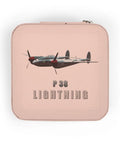 Lightning Aircraft Pink Jewelry Travel Case For Women with plane design, Plush Lining, 4x4x2 Inch Size, closed view