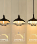 Sick Style Industrial Black Cage Plug In Pendant Light With Dimmable Switch showing dimmable lighting options, 10 inch design, black steel cage.