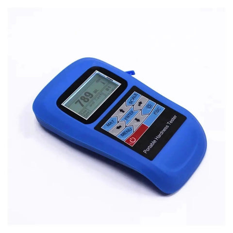 Dead On Reading Digital Leeb Hardness Tester With Beefy Metal Housing And Simple Usb Pc Hookup For Rockwell Brinell Vickers Scale Gauge Job Plus Crisp Backlit Lcd Screen Gear, showing compact blue hardness meter with digital display.
