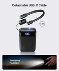 Ultra Compact 20000mAh Power Bank Featuring Dual USB Cables And Secure Lanyard Offers Beast Mode 22.5W Fast Charging To Keep Your Devices Juiced Up On Road Trips And Daily Runs with detachable USB-C cable