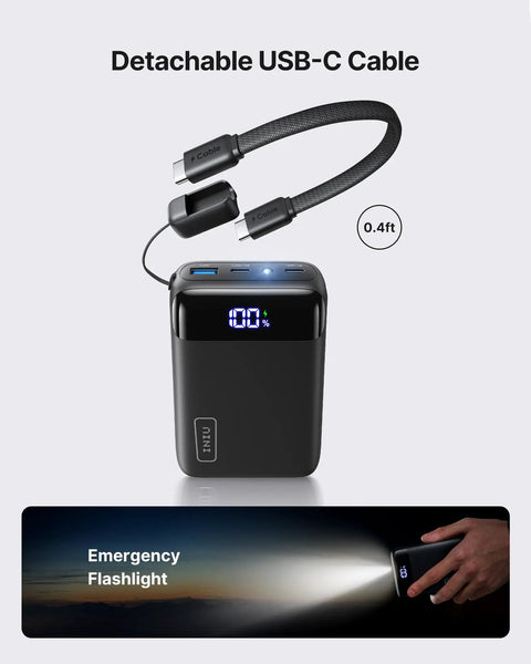 Ultra Compact 20000mAh Power Bank Featuring Dual USB Cables And Secure Lanyard Offers Beast Mode 22.5W Fast Charging To Keep Your Devices Juiced Up On Road Trips And Daily Runs with detachable USB-C cable