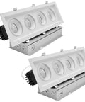 Sleek Quad Head Recessed LED Spotlight With Fully Adjustable 360 Degree Gimbal And 15 Degree Tilt, 5CCT Tuning From Cozy To Crisp, Super Bright 60W 4000 Lumens CRI90, Smooth Dual Dimmable Rectangular Ceiling Light In Clean White Finish (Pack Of Two) visible from front view, showcasing four adjustable LED heads.