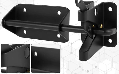 Heavy-Duty Silicone Automatic Gate Latch 7.4 Inch Self-Locking Gravity Latch Black 2 Pack close-up view showing latch mechanism and design.