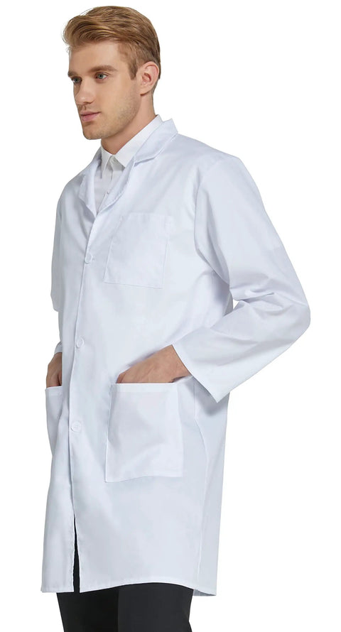 Professional Lab Coat For Men And Women Long Sleeve White Unisex Size Large Durable Cotton Polyester Blend Soft Yet Tough