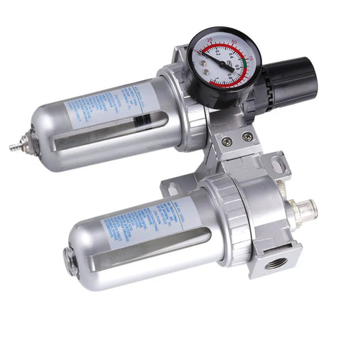 Air Pressure Filter Regulator Lubricator With Gauge Three Eighths Inch Aluminum FRL Unit for Pneumatic Tools, Heavy-Duty Pro Grade